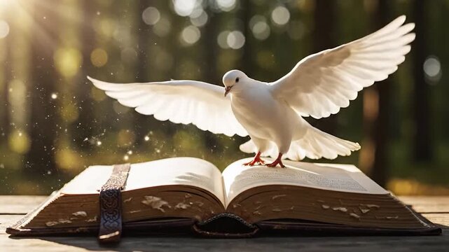 Dove Landing on Open Bible - A Symbol of Faith and Inspiration.
