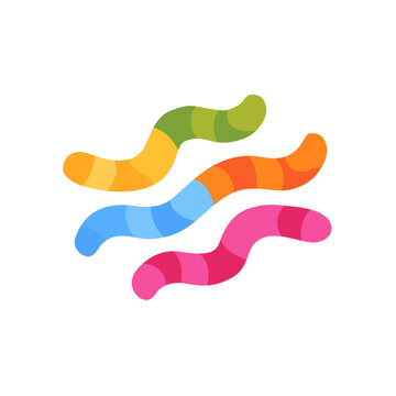 Colorful gummy worms jelly candy assortment, colorful vector flat illustration