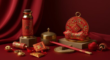 Red artifacts in traditional setting an elegant still life display