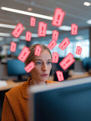Office employee facing exposed customer data files on monitor