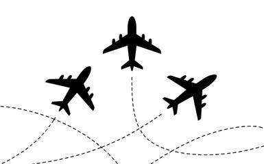 Three Airplanes Flying in Formation Silhouette Illustration