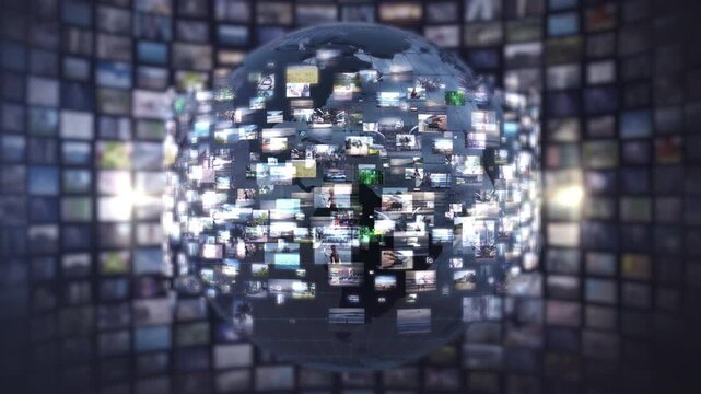 Global digital media streaming on world globe screen