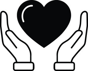 Love and Care Hands Holding Heart Glyph Icon Vector Illustration