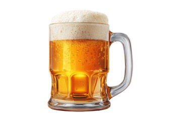 Golden Beer Mug Filled with Frothy Ale Drink Isolated on Transparent Background