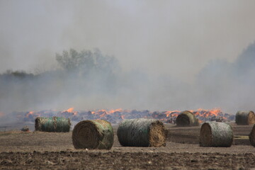 Hemp bale fire in the valley.