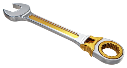 High-Quality Adjustable Spanner Wrench Tool with Chrome and Gold Finish Isolated on Transparent Background