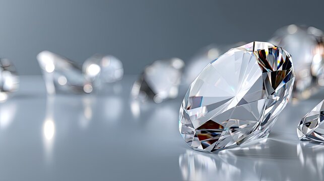 Large round diamond and three small diamonds sit next to each other on a black surface with sharp lighting creating clear details