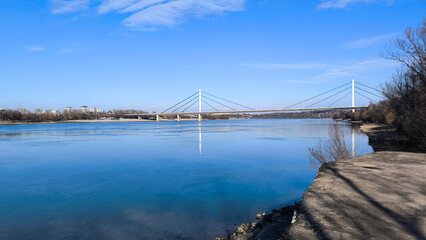 landscape by the Danube river in sunny winter day in January