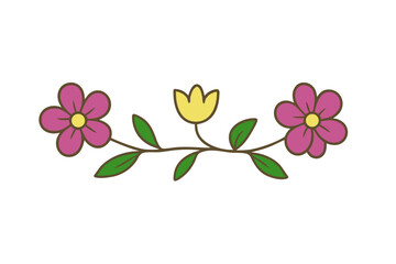 Floral Divider with Pink and Yellow Flowers Illustration
