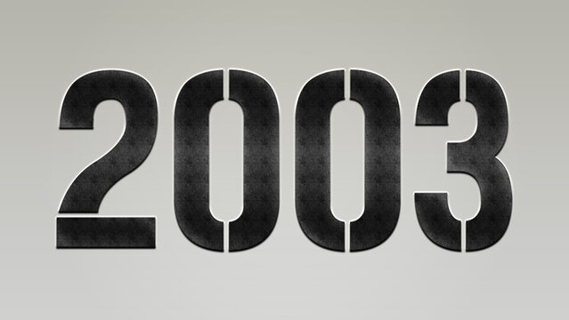 3D Bold metal number 2003 on silver background.