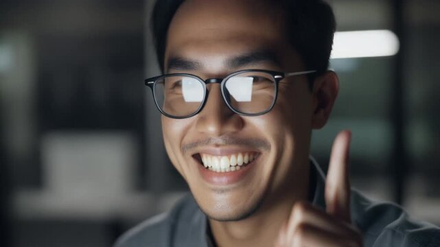 Laughing man wearing specs