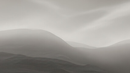 Misty mountain range landscape with foggy hills and cloudy sky