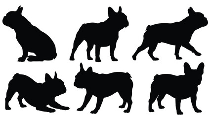 Silhouettes of french bulldogs in various poses and positions displayed together