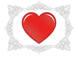 Red heart with ornate frame isolated on transparent background