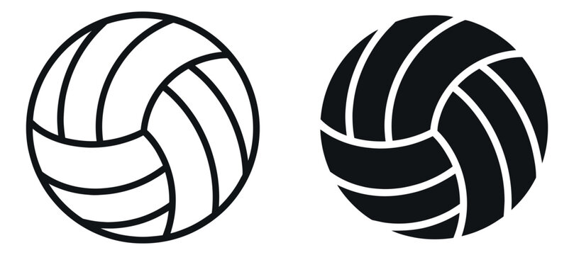 Line art and silhouette sports icon set featuring volleyballs for team sports design