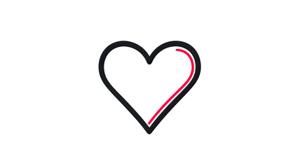 Minimal outline heart icon in black and red with clean stroke line modern romantic love symbol on transparent background