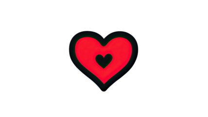 Minimal outline heart icon in black and red with clean stroke line modern romantic love symbol on transparent background