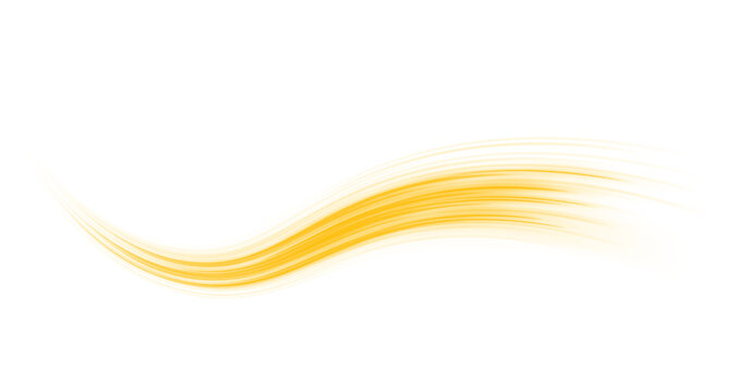 Neon yellow light wave moves glowing line in transparent png with speed, orange motion. Strong wind forces the shape to twist as particles twirl around, create smooth swirl. 