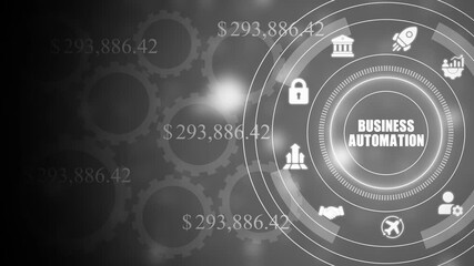 Business Automation Concept with Gears, Money, and on Dark Background finance technology