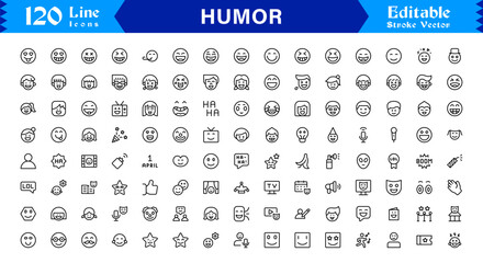 Professional Humor Line Icon Pack with Modern Minimal Style, Editable Pixel Perfect Designs Featuring Unique Funny and Comedy Symbols, Premium Quality Vector Set for Creatives