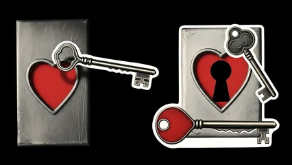 Two hearts with keys and locks symbolizing love and relationships.