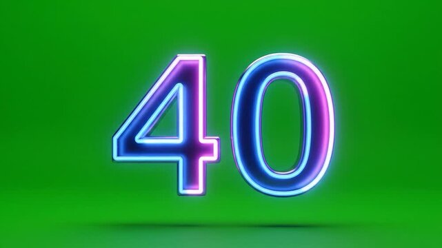 Neon Number Forty on Green Background - Modern Design.