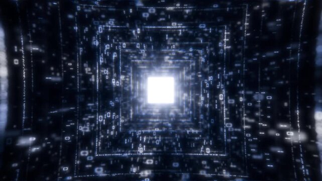 Blue data stream in an endless code tunnel