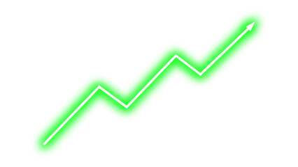 Green neon effect fluctuated line arrow graph moving up concept of stock market business growth, financial profit, rising economy, trading increase. Business grow up sign. Vector illustration.