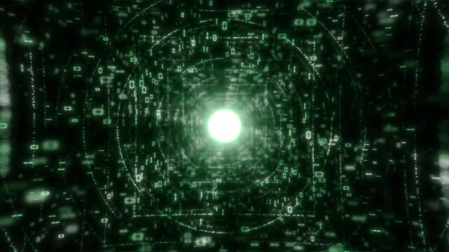 Mesmerizing 3d render of a green data stream tunnel for AI and computing presentations, 4k.