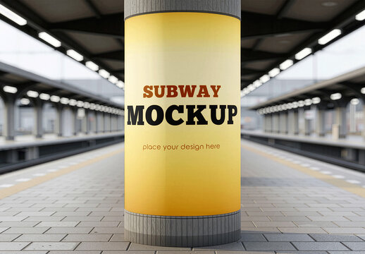 Subway Station Pillar Ad Mockup