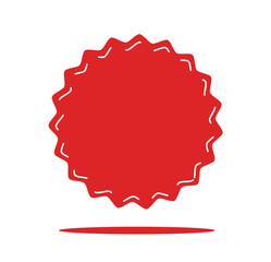 Red scalloped badge shape. Empty sale sticker label. Round promotional seal design. Pricing, discount, branding and packaging use
