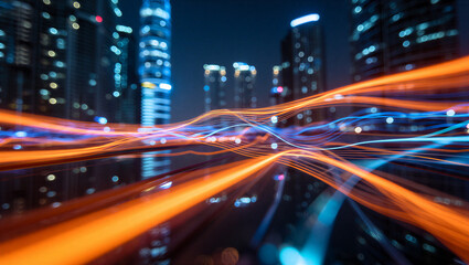 Obraz premium Cityscape with motion blur and vibrant streaks of light at night