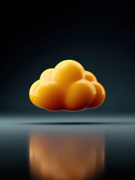 A glossy, bright yellow cloud is rendered in 3D, hovering above a dark, reflective surface.