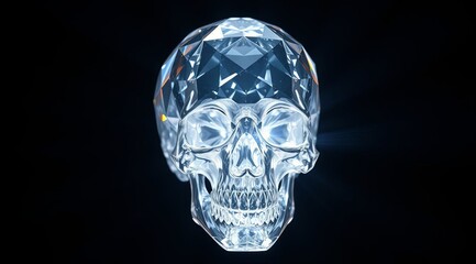 A fantastic transparent skull with an inner glow, a diamond, on a dark background. Perfect for horror, fantasy, games, and mystical projects