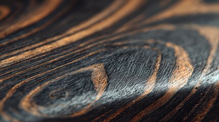 Close-up black wood grain corner texture for moody design backgrounds