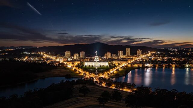 Canberra Sunset over Parliamentary Triangle 4K Video