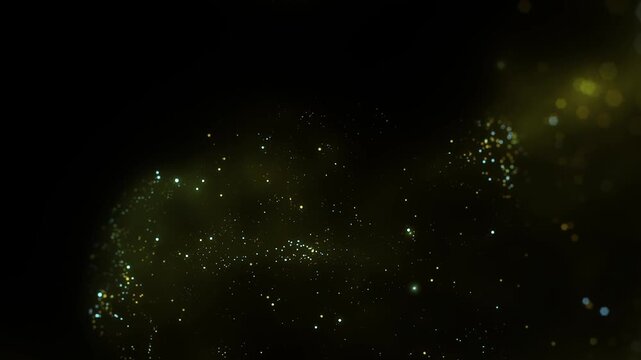 Golden Glittering Tunnel shiny gold particles falling stars. luxury glamorous awards ceremony background. glitter slow motion particles flying wind new year events. Festive sparkles, shimmering lights