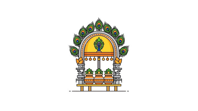 Minimalist vector line art icon depicting a decorative Thaipusam Kavadi, a sacred religious offering used in the vibrant Hindu festival