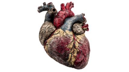 Anatomical heart rendering with realistic detail on transparent background, medical and biological illustration