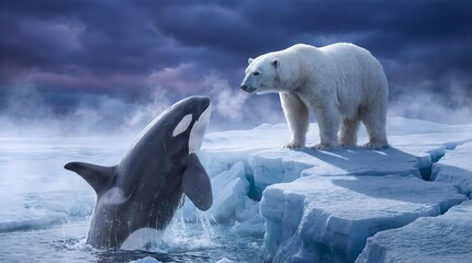 Arctic Encounter: Polar Bear and Orca