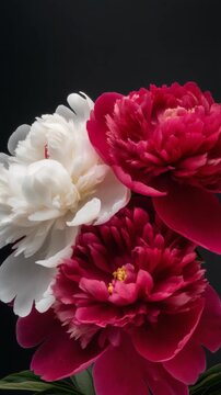 赤と白の牡丹が開花するおめでたい高画質動画