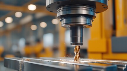 Professional workshop moment showing controlled drilling performed by a specialized machine, representing industrial craftsmanship and mechanical production processes. cinematic color correction,