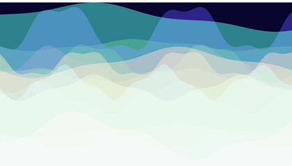 Abstract layered wavy background with fluid semi-transparent shapes in blue, teal, and cream colors