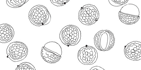 Pattern of Lychee Fruits Hand-Drawn Outline Illustration on White Background