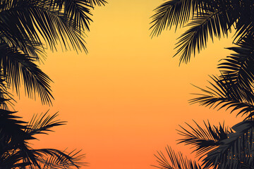 breathtaking tropical sunset - with the silhouette of palm trees against the vibrant colors of the twilight sky orange background