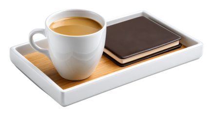 Coffee and book on tray a warm beverage and reading material presented elegantly on a serving tray