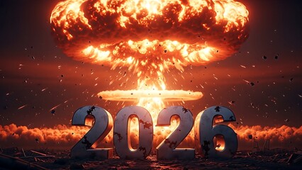 A powerful explosion dominates 2026, creating an intense apocalyptic atmosphere.
