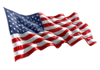 Waving American Flag with Red White and Blue Colors Isolated on Transparent Background