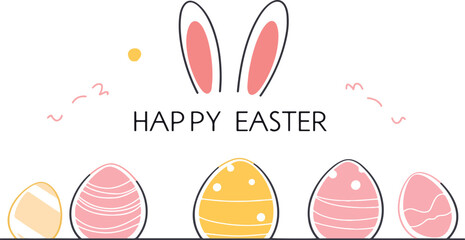 Cheerful Easter Greeting with Colorful Eggs and Bunny Ears Design