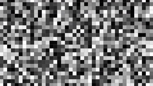 Abstract Monochrome digital pixel pattern with geometric glitch texture background.